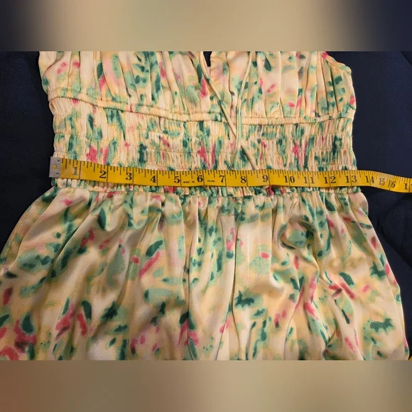 Astr Green/Yellow and Pink Floral Maxi Dress,Sapaguetri Straps, Size M. - Picture 13 of 14